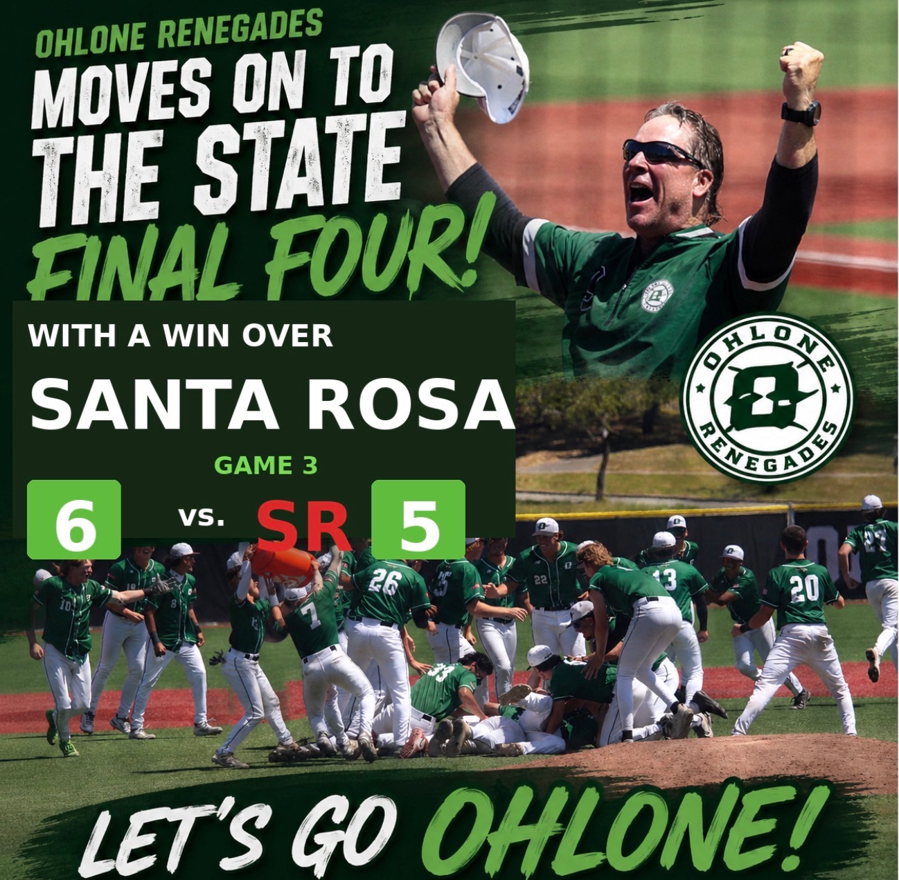 OHLONE TAKE GAME 3 TO ADVANCE TO THE STATE FINAL 4!